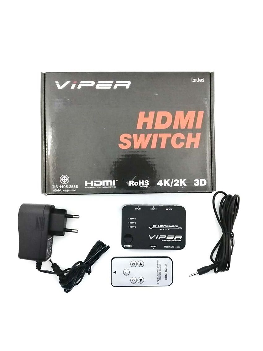 VIPER VPR-SW3X1 HDMI Switch 3 x HDMI Input and 1 x HDMI Output Black